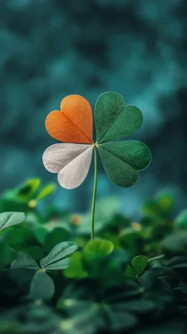 Irish Clover Photography Close-Up — Midjourney v6 AI Prompt: Four-leaf clover with Irish Flag Colors, close-up, bright light, photography, sh...