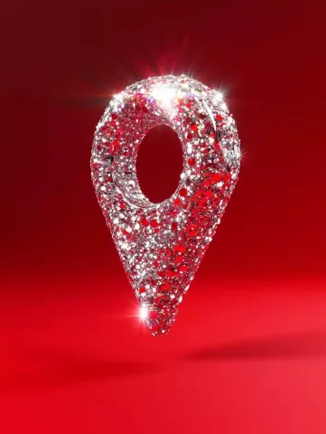 Rhinestone GPS Icon in 3D — Midjourney v6 AI Prompt: A detailed 3D gps icon covered with shiny rhinestones, the object is flying in a...