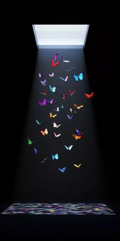 Colorful Butterflies Under Skylight