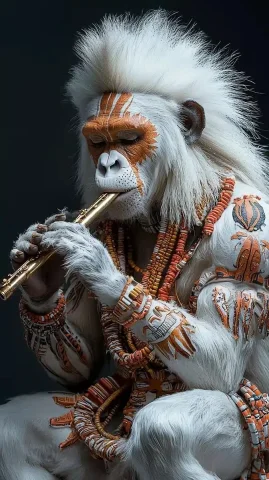 Zulu Ape Warrior Sculpture — Midjourney v6 AI Prompt: white marble and gold zulu ape warrior with decorated african armor against a so...