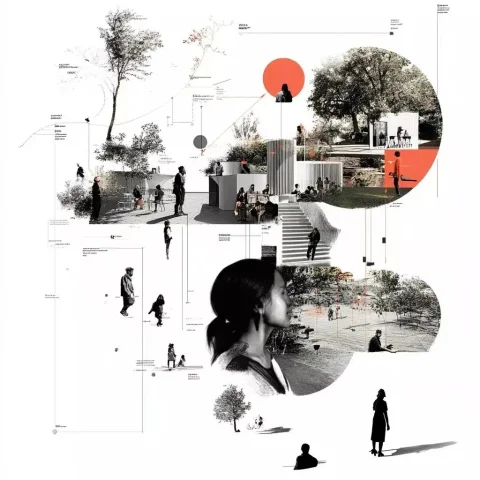 Line Drawing of Community Connections — Midjourney v6 AI Prompt: architectural line drawing diagram about fostering a community that thrives on c...