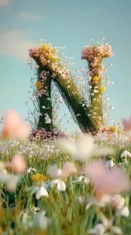 Grass Letters N and L — Midjourney v6 AI Prompt: giant letters "N" and "L" made of made of grass and plenty blooming little snowd...