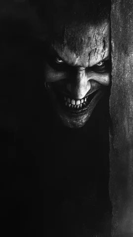 Sinister Man in Void — Midjourney v6 AI Prompt: Amidst an eerie, pitch-black void, the pale face of a man in his 30s emerges fro...