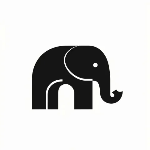 Abstract Elephant Skate Logo — Midjourney v6 AI Prompt: a 2D flat graphic brand logo of a black abstract simplified elephant in an arch...