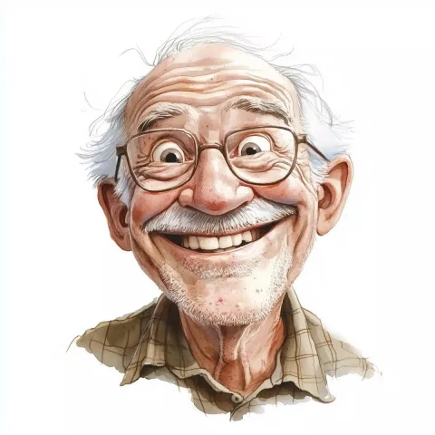 Cartoon Elderly Man Laughing — Midjourney v6 AI Prompt: Watercolor, An cute elderly man laughing, on a white background, in a cartoon st...