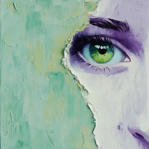 Surreal Eyes in Oil — Midjourney v6 AI Prompt: light green and purple color scheme. A light green background, a mirror, a pair...