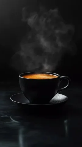 Ultra Realistic Coffee Night — Midjourney v6 AI Prompt: Hyper realistic photo, ultra detail, ultra realism, A steaming cup of black coff...