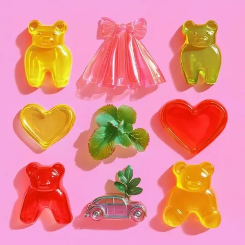 Whimsical Gummy Ballet Collection — Midjourney v6 AI Prompt: "Create a whimsical collection of gummy bear-inspired objects in the shape of ba...