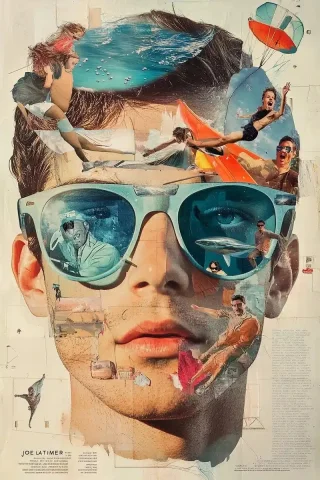 Surreal Collage of Characters — Midjourney v6 AI Prompt: Sci-fi art Collage, cut and pasted elements of the head in collage form differen...