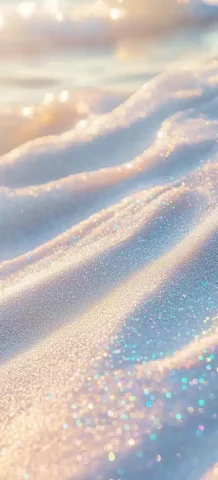 Iridescent Sand Close-Up — Midjourney v6 AI Prompt: Close-up of white sand with iridescent holographic glitter, shimmering under the...