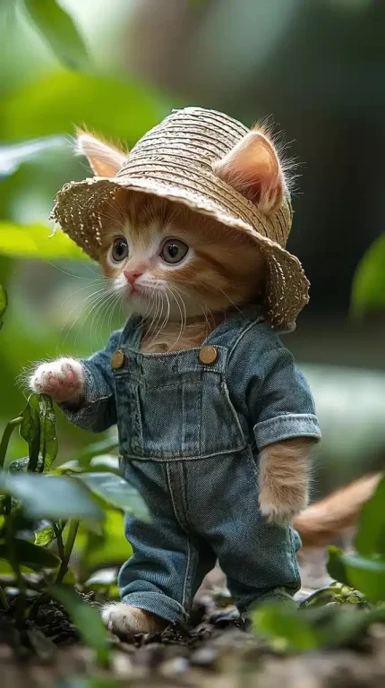 Curious Kitten in Overalls