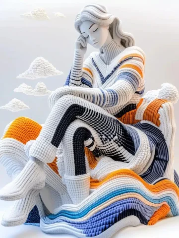 Textual Woman by Sea Sculpture — Midjourney v6 AI Prompt: A woman and the sea made from text, black and white sculpture in Balenciaga styl...