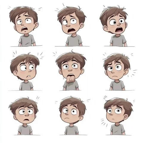 Cartoon Boy Dynamic Poses — Midjourney v6 AI Prompt: personagem menino cartoonizado, varias poses dimanicas em 360 graus, corpo intei...