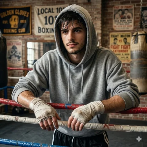 Focused Strength in the Ring — Nano Banana 2 AI Prompt: Role/Task You are a high-end fitness lifestyle photographer creating a gritty, r...
