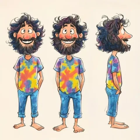 Whimsical Dubie Dubendorfer Character — Midjourney v6 AI Prompt: a cartoon man-child character named Dubie Dubendorfer in a hand-drawn colored pe...