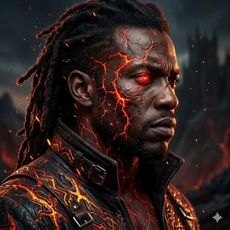 Cinematic Portrait of a Lava-Infused Cyber-Mythic Warrior