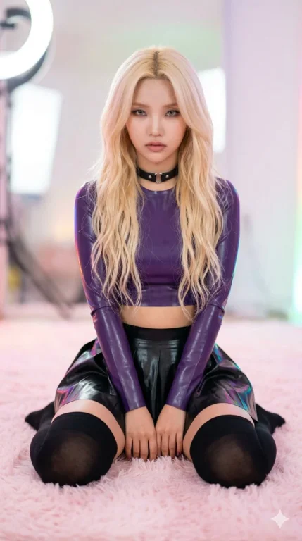 Yuqi in Hot Pink Latex: A Photorealistic Portrait in Soft Indoor Light
