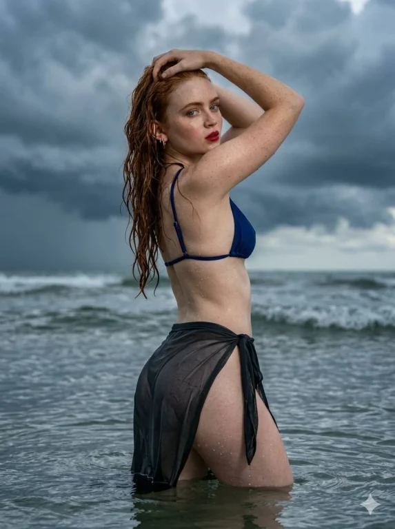 Fiery Elegance Amidst Stormy Ocean Waves