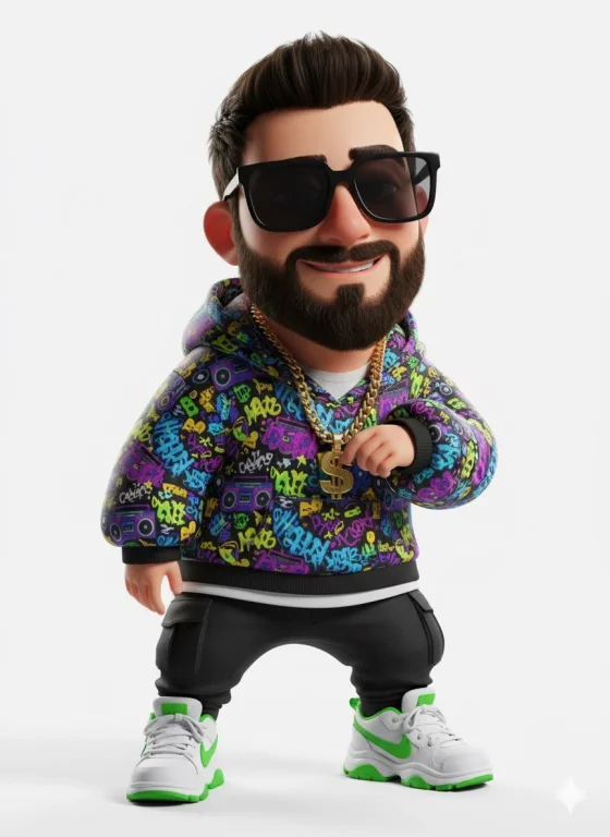 Create A 3D Cartoon Man With A Rap Style (Face Inspired By The Up