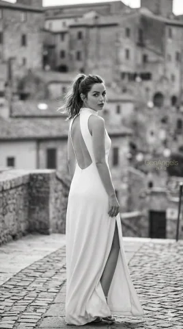 Ana de Armas in Timeless Monochrome Elegance on Historic Steps — Nano Banana 2 AI Prompt: A striking black and white portrait featuring an attractive ana de armas with he...
