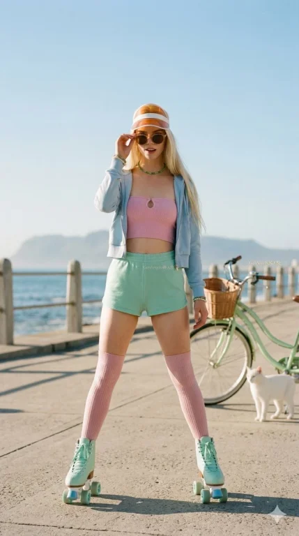 Sunlit Summer Grace: Kendall Jenner on Mint Green Roller Skates