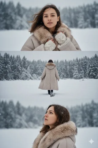 A Cinematic Vertical Photo Collage Composed Of Three Horizontal F — Nano Banana Pro AI Prompt: A cinematic vertical photo collage composed of three horizontal frames stacked t...
