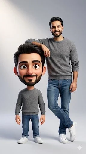 Dual Realities: Hyper-Realistic Portrait Meets Playful 3D Caricature
