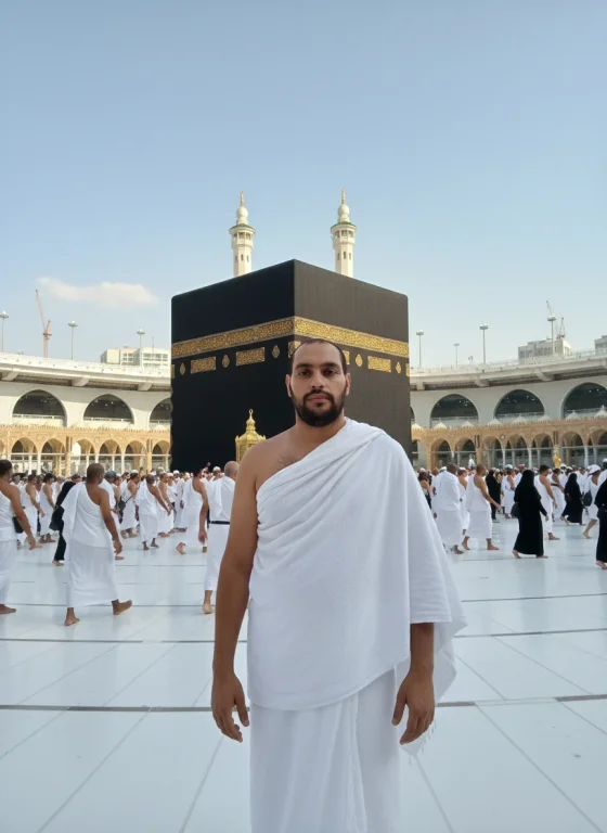 A Man (Use Face From Uploaded Pic)Standing In Front Of The Holy K