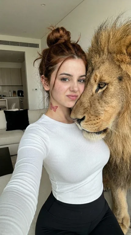 Selfie with a Majestic Lion: Unexpectedly Large New Companion