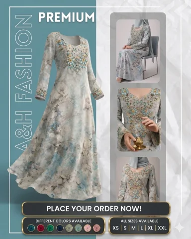 Elegant Maxi Dress Fashion Poster with Rich Embroidery and Textured Panels — Nano Banana 2 AI Prompt: A high-resolution, professional fashion marketing poster presented in a precise...
