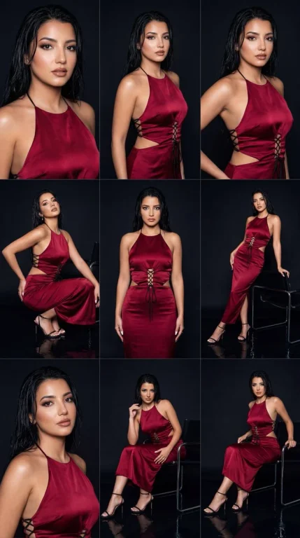 Crimson Elegance: A 3x3 High-Fashion Night Editorial in Satin