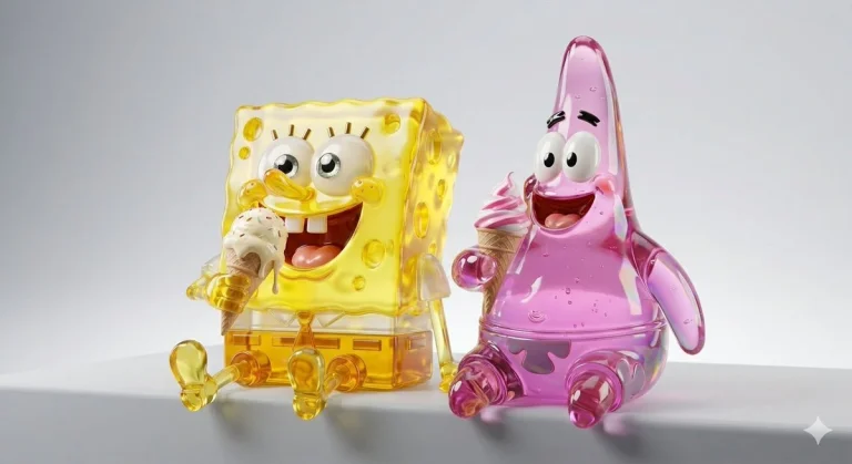 Translucent Pink Patrick Star Figurine with Ice Cream Delight