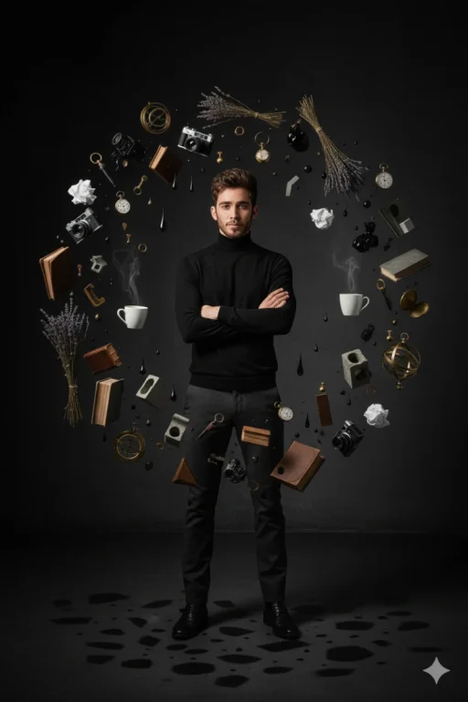 A Hyper-Realistic Studio Portrait Of A Man In His Mid-Twenties Wi
