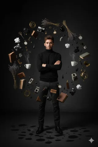 A Hyper-Realistic Studio Portrait Of A Man In His Mid-Twenties Wi — Nano Banana Pro AI Prompt: A hyper-realistic studio portrait of a man in his mid-twenties with sharp angula...