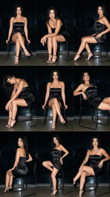 Luxurious Night Editorial in Wet Satin and Flash Lighting