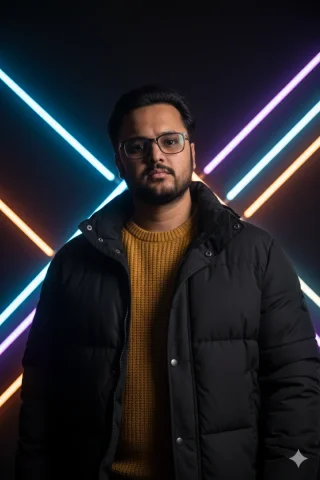 A Young Man With Dark Hair And Glasses, Wearing A Puffy Jacket Ov — Nano Banana Pro AI Prompt: A young man with dark hair and glasses, wearing a puffy jacket over a mustard ye...