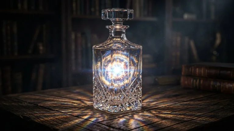 Miniature Cosmic Storm Encased in Glass with Ethereal Blue Glow