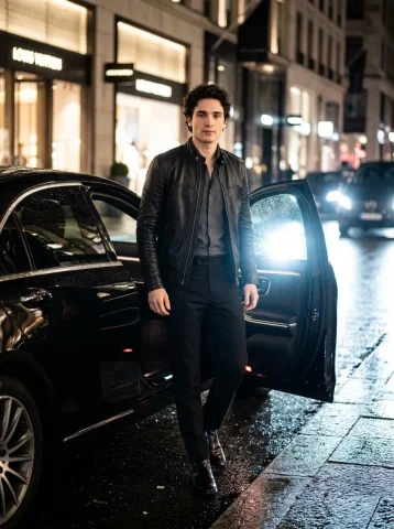 Nighttime Elegance: Power and Poise by the Luxury Car — Nano Banana 2 AI Prompt: Create a realistic cinematic photo of a person using the face from the uploaded...