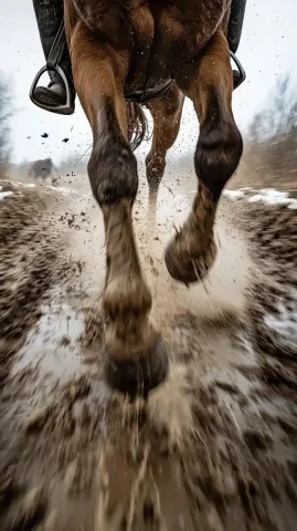 Mongolian Horse Hooves Perspective — Midjourney v6 AI Prompt: | Mongolian wild horse's hooves spread at 60 degrees | Bride's hair movement tra...