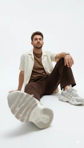 Modify The Attached Image Of A Man Sitting On A Bright White Surf — Nano Banana Pro AI Prompt: Modify the attached image of a man sitting on a bright white surface, angled tow...
