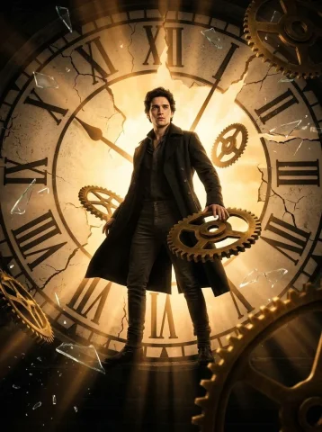 Epic Portrait Within a Shattered Timepiece — Nano Banana 2 AI Prompt: Create a highly cinematic, realistic photo of a person using the face from the u...