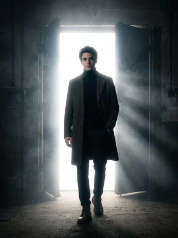 Silhouetted Confidence: Cinematic Portrait in Volumetric Light — Nano Banana 2 AI Prompt: Create a highly cinematic, Hollywood-style photo of a person using the face from...