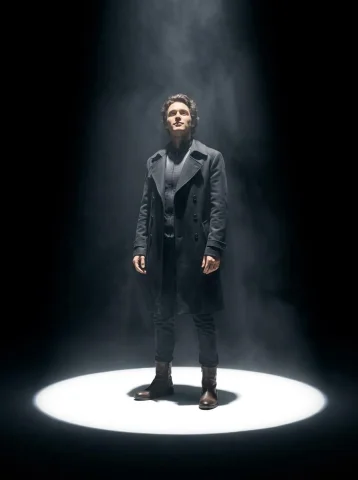 Cinematic Spotlight: Lone Figure in Dramatic Light — Nano Banana 2 AI Prompt: Create a highly cinematic Hollywood-style photo of a person using the face from...