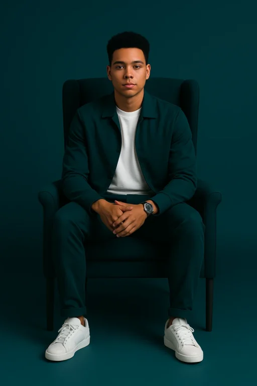 Convert This Image So That The Man Is Sitting In The Center Of A