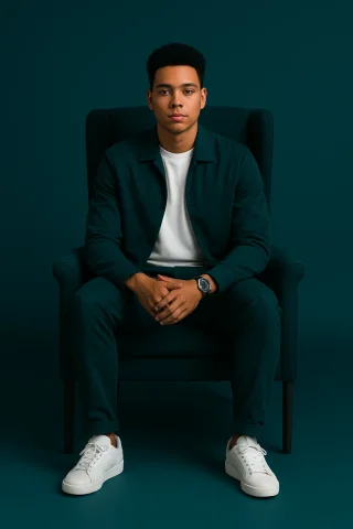 Convert This Image So That The Man Is Sitting In The Center Of A — Nano Banana Pro AI Prompt: Convert this image so that the man is sitting in the center of a high-back armch...