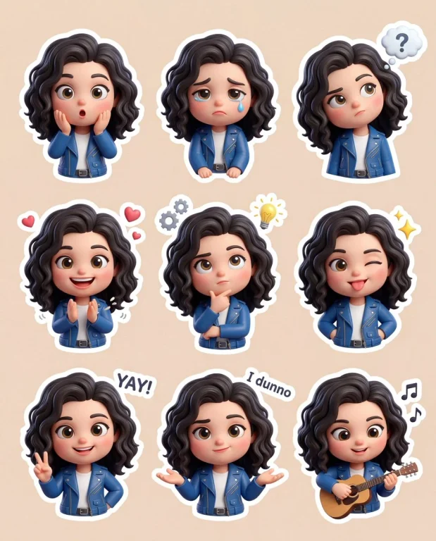 3D Chibi Cartoon Stickers Showcasing Playful Emotions