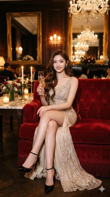 Elegant Champagne Toasts: IVE's Glamorous Lounge Portraits