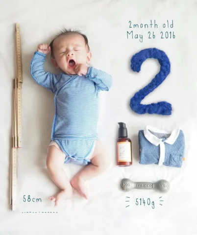 Overhead Shot Of A 2-Month-Old Baby, Wide Awake And Yawning With — Nano Banana Pro AI Prompt: Overhead shot of a 2-month-old baby, wide awake and yawning with arms stretched...
