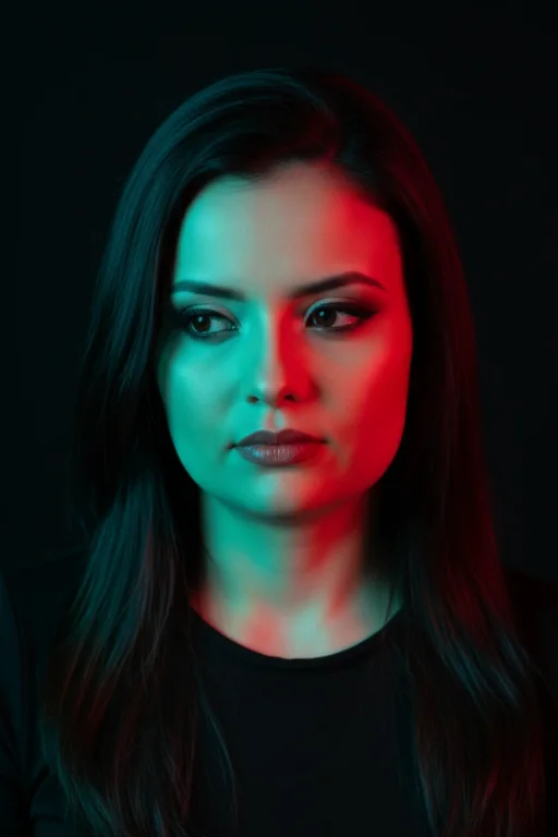 A Creative, High-Contrast Studio Portrait Capturing A Female Figu