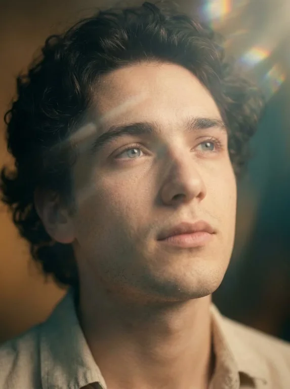 Cinematic Close-Up Portrait with Dreamy Light Effects